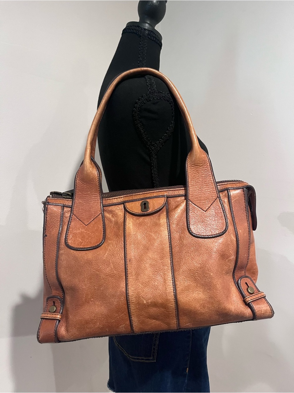Fossil Carmel Leather Satchel Shoulder Bag